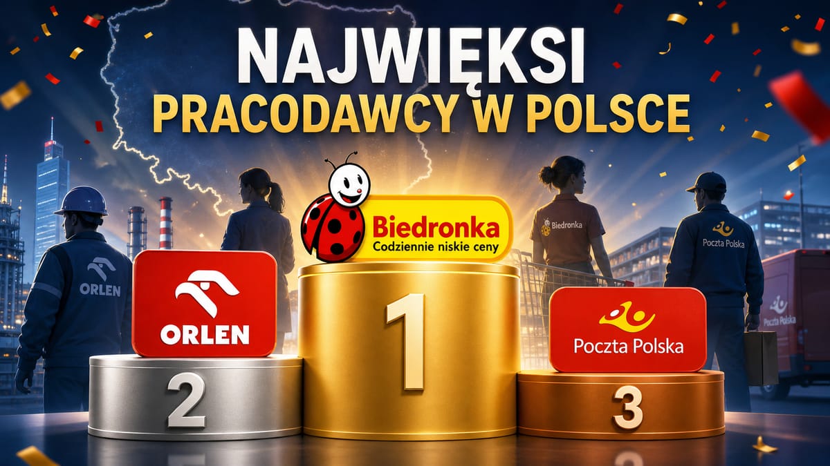 Najwięksi pracodawcy w Polsce 2025: Biedronka 81 300 pracowników, Orlen 67 800, Poczta 62 300 - top 10 w liczbach
